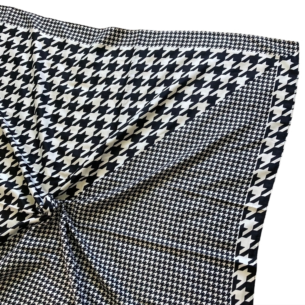 Oversized Square Black White Houndstooth Satin Scarf Neck hair Preppy Classic 💖 - Picture 11 of 13